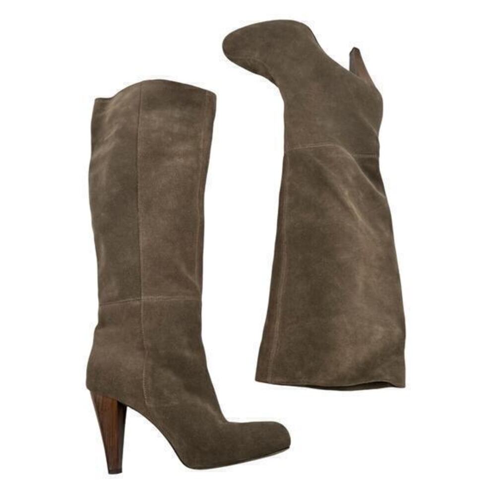 Joie tall leather wooden heel boots taupe brown high heel soft leather size 38